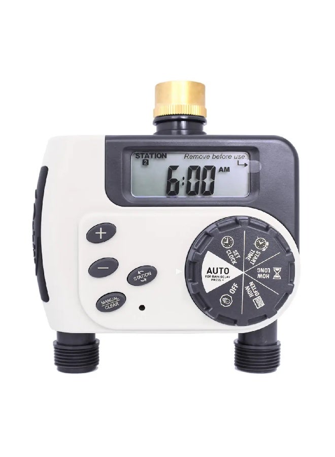 أوربت مؤقت صنبور مزدوج المحطة Orbit Buddy II - مؤقت ري خرطوم الحديقة ذو مخرجين، مثالي لنظام ري الحدائق المنزلية الخارجية - Image 1